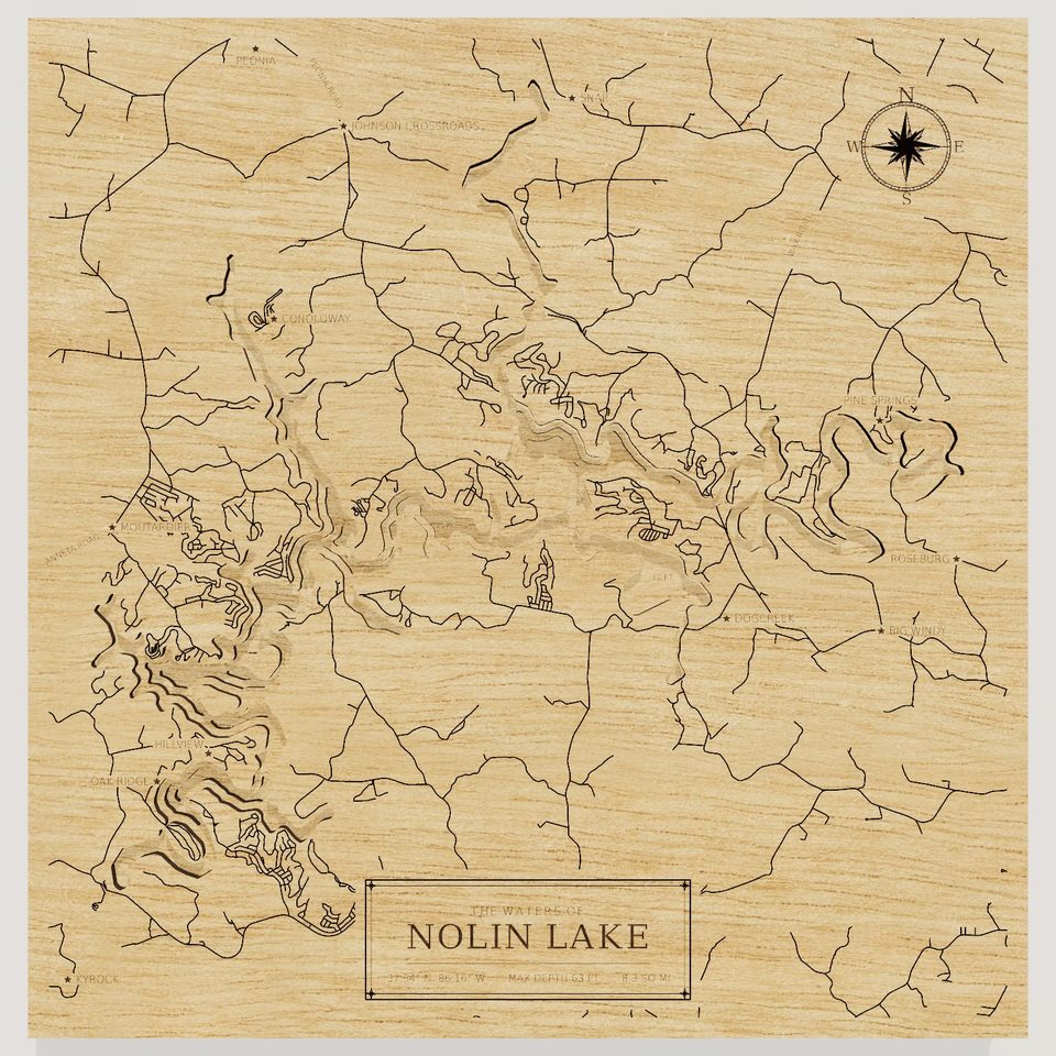 Nolin Lake 3D wood map, front view