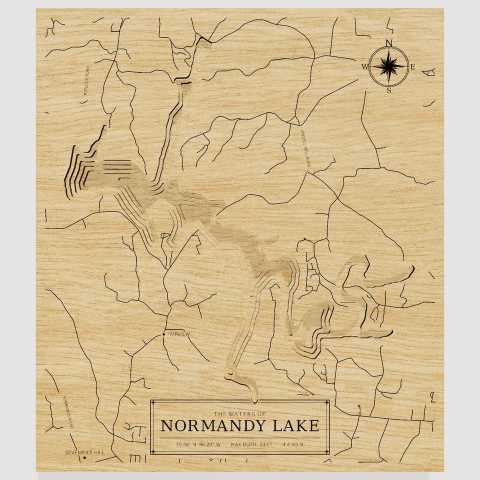 Normandy Lake 3D wood map, front view