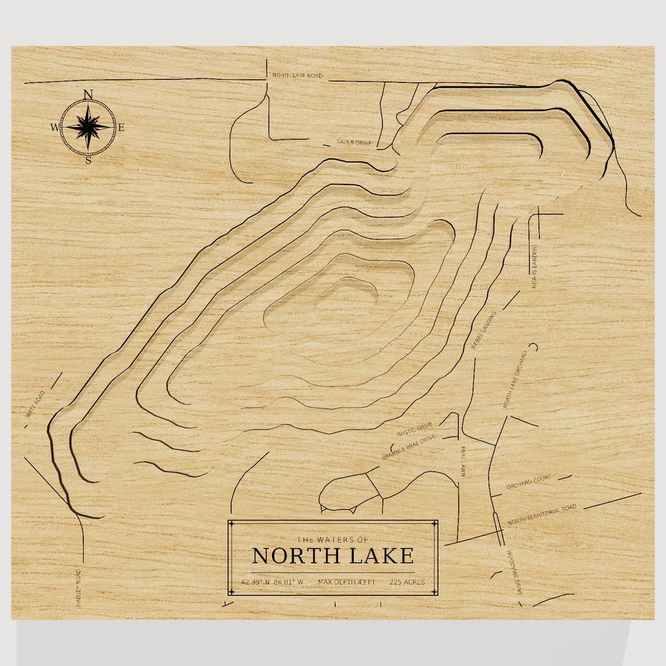 North Lake 3D wood map, front view