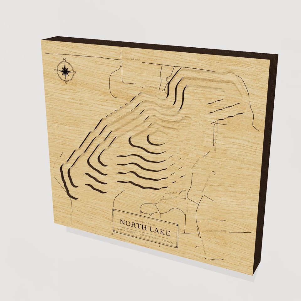 North Lake 3D wood map, hero view
