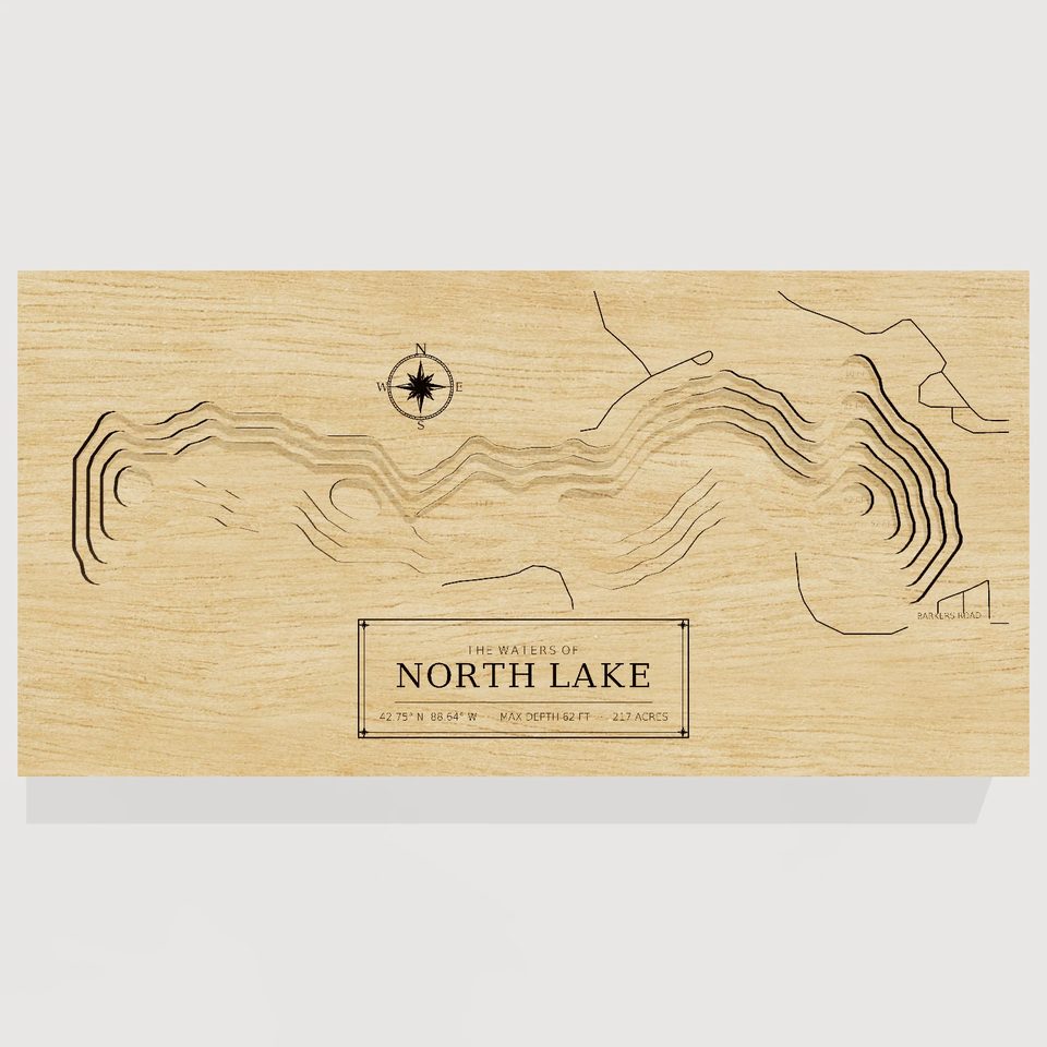North Lake 3D wood map, front view