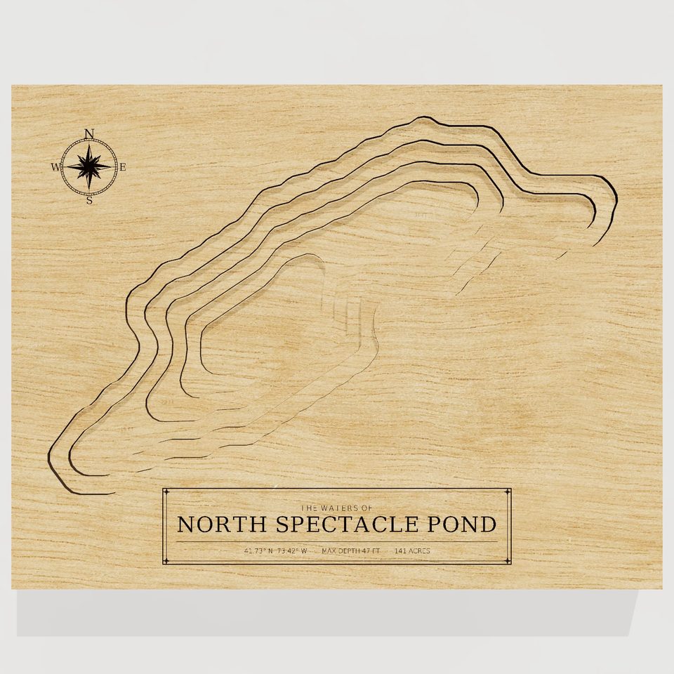 North Spectacle Pond 3D wood map, front view