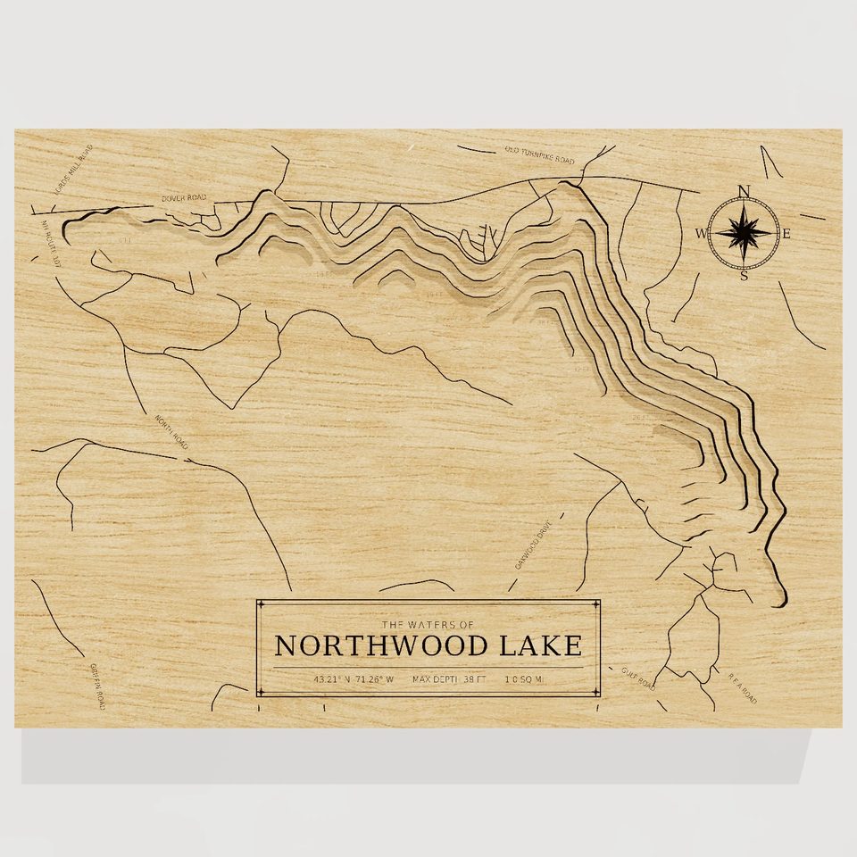 Northwood Lake 3D wood map, front view