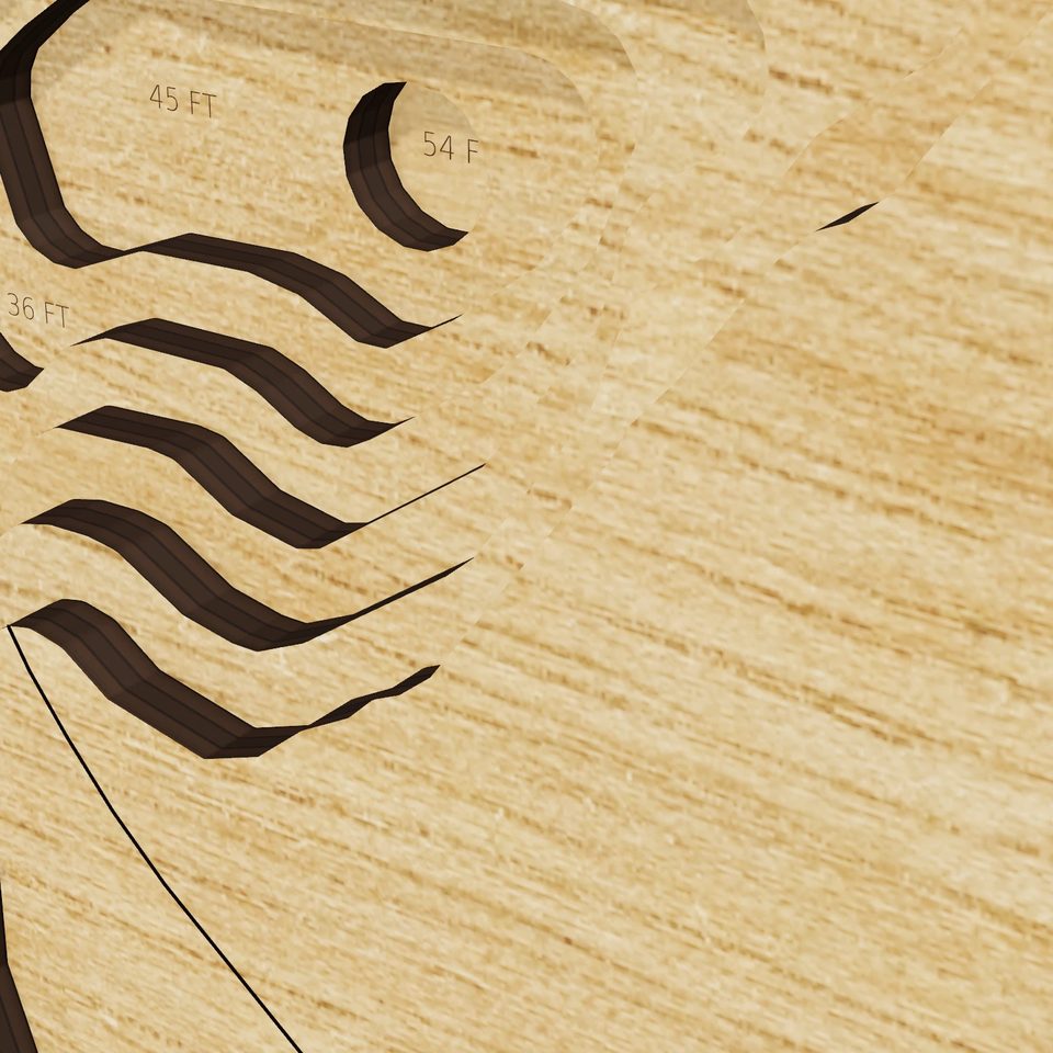 Norvell Lake 3D wood map, detail view