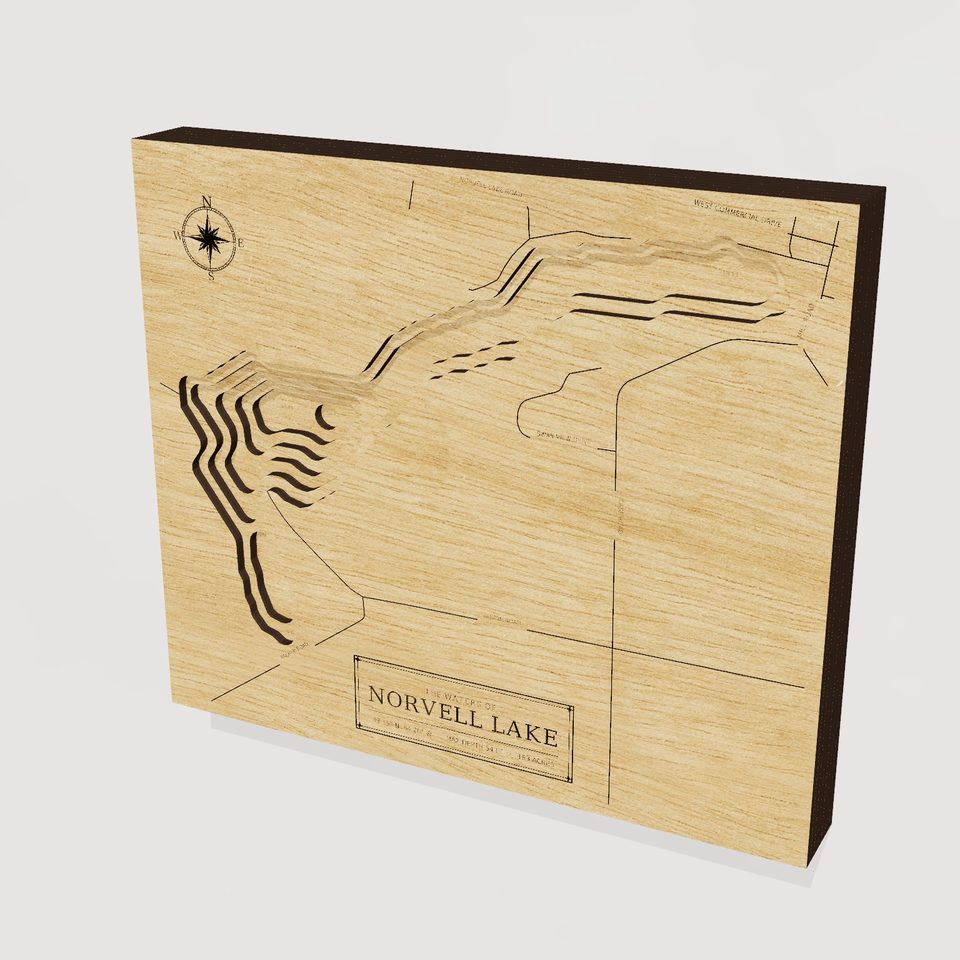 Norvell Lake 3D wood map, hero view