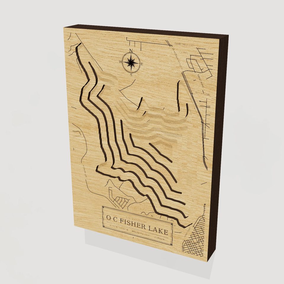 O C Fisher Lake 3D wood map, hero view