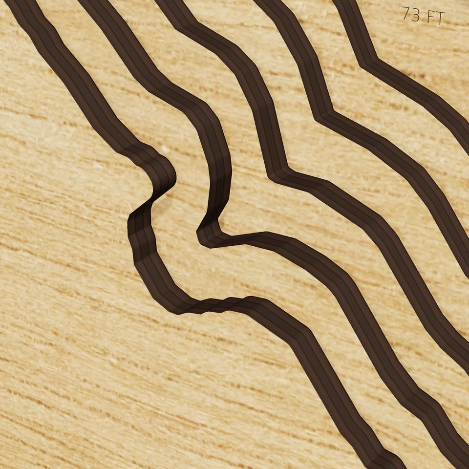 Odell Lake 3D wood map, detail view