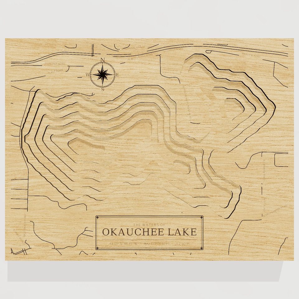Okauchee Lake 3D wood map, front view
