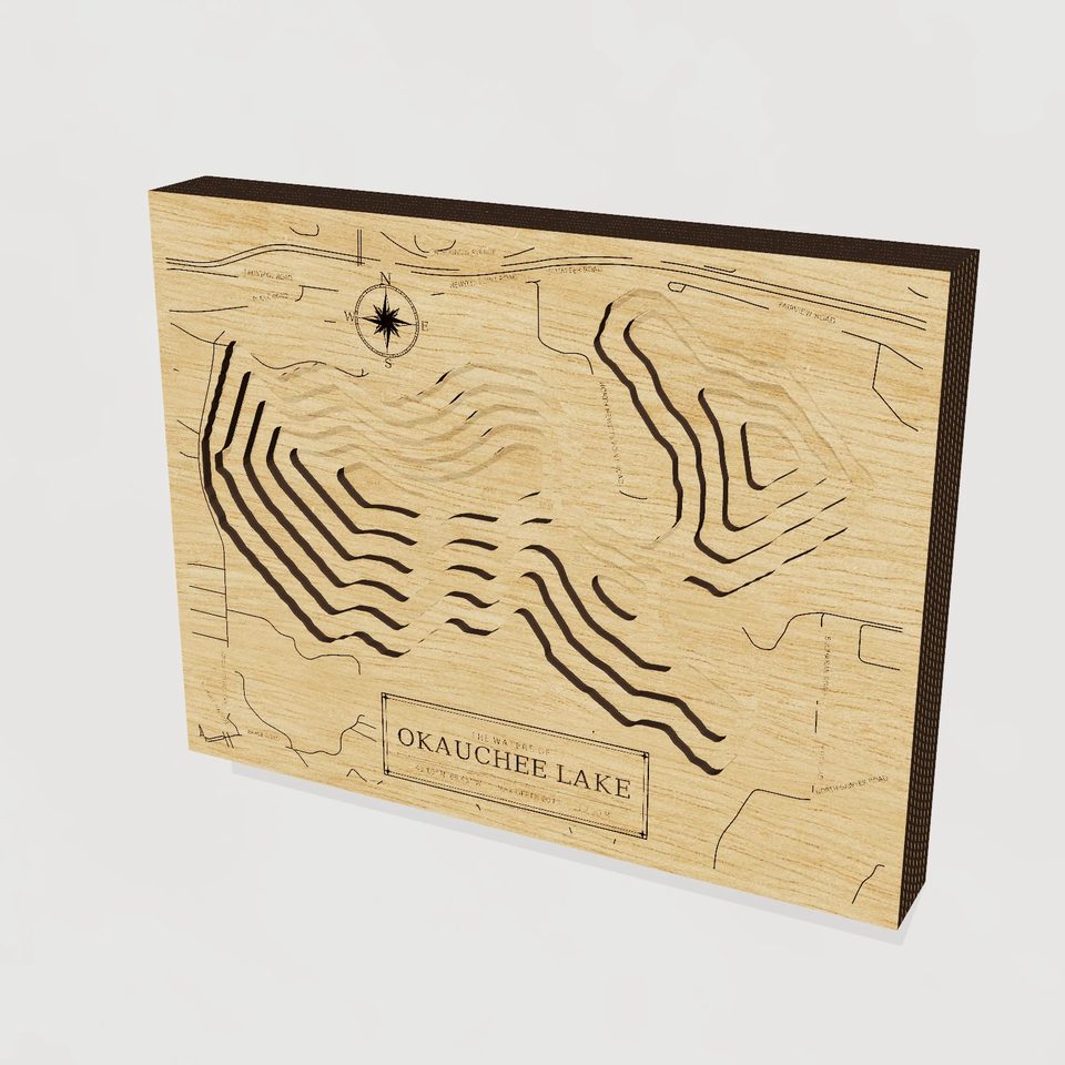 Okauchee Lake 3D wood map, hero view