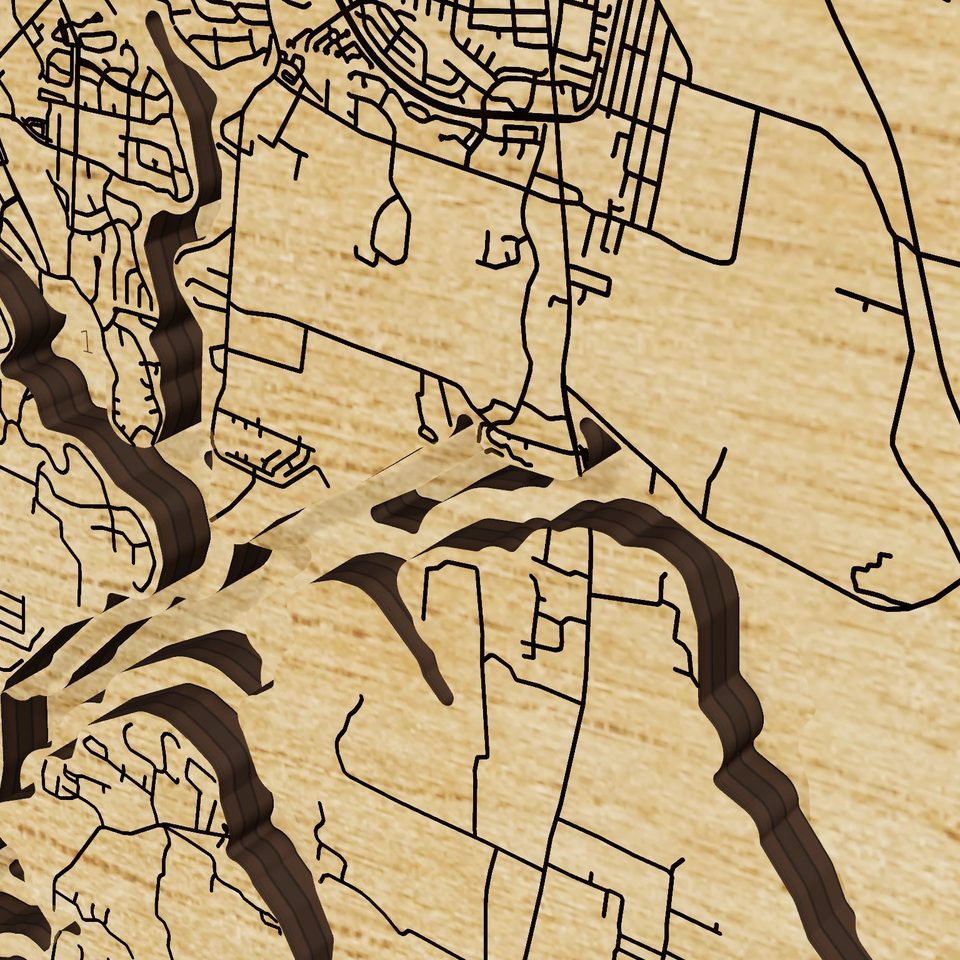 Old Hickory Lake 3D wood map, detail view