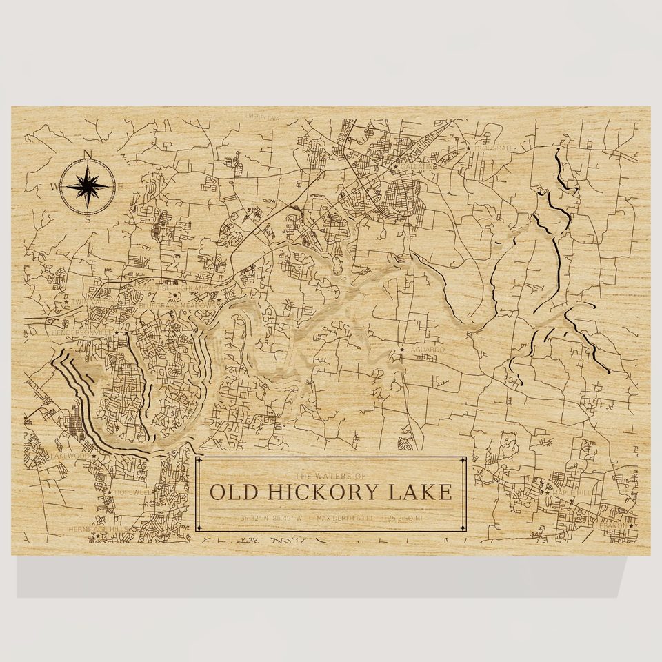 Old Hickory Lake 3D wood map, front view