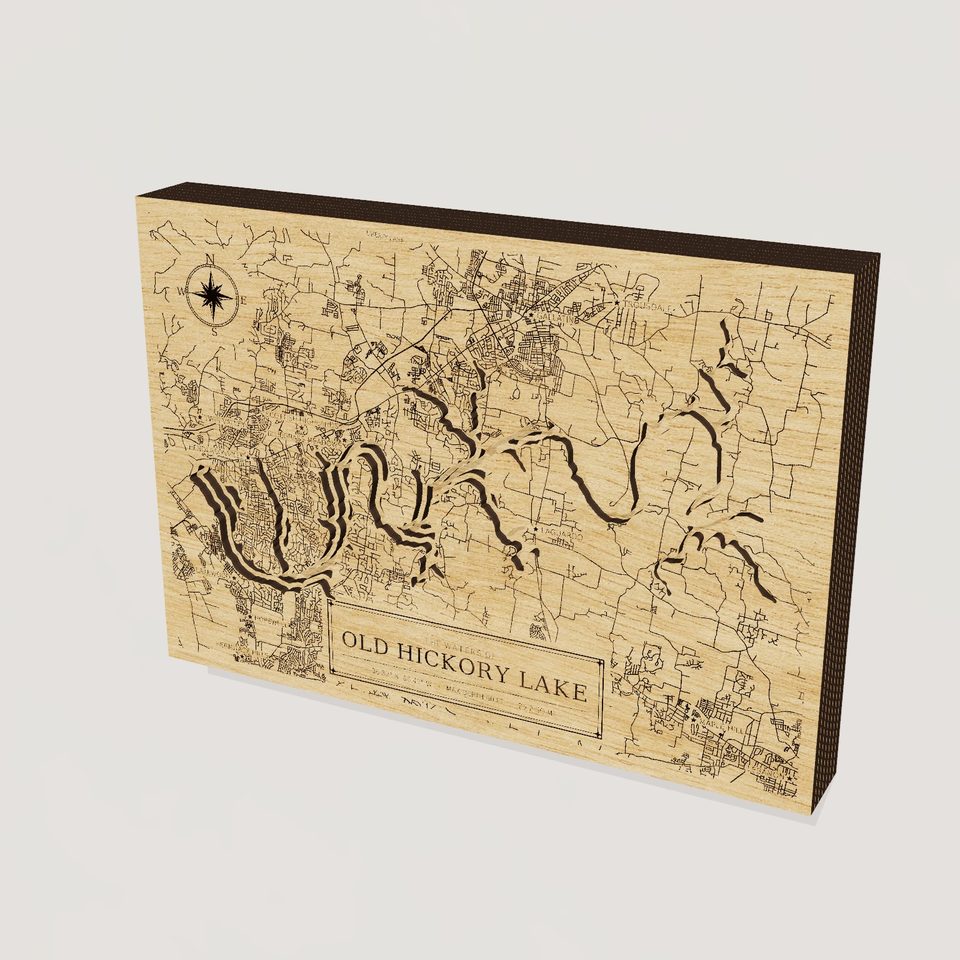 Old Hickory Lake 3D wood map, hero view