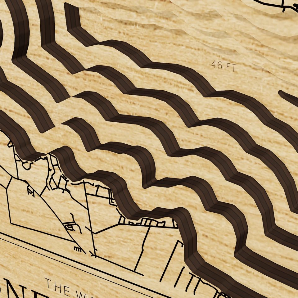 Oneida Lake 3D wood map, detail view