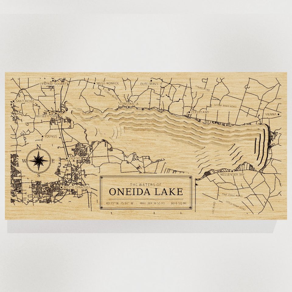 Oneida Lake 3D wood map, front view