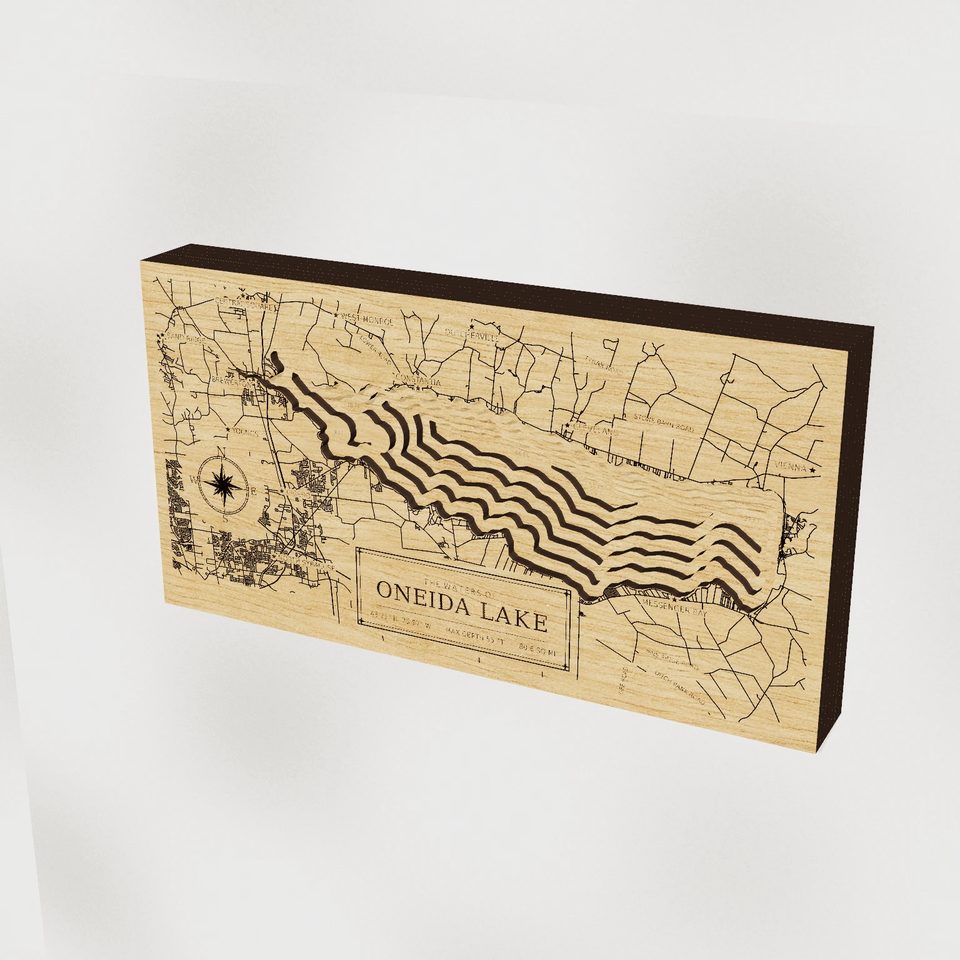 Oneida Lake 3D wood map, hero view