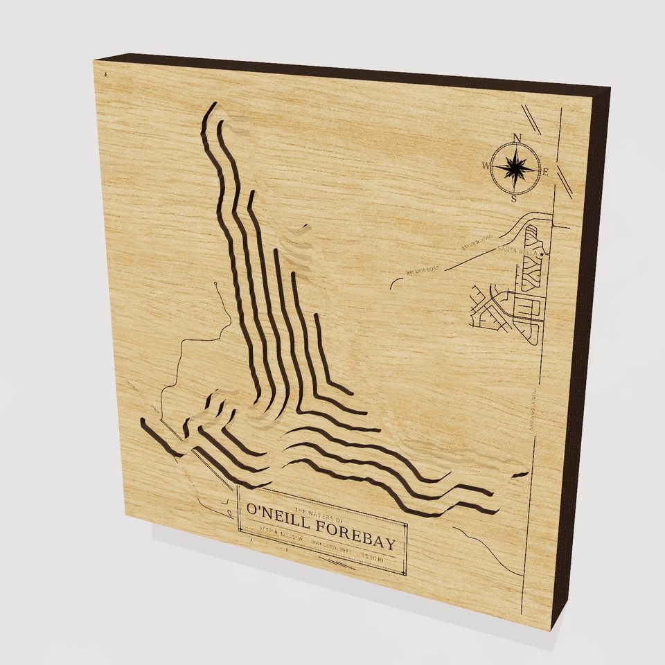 O'Neill Forebay 3D wood map, hero view