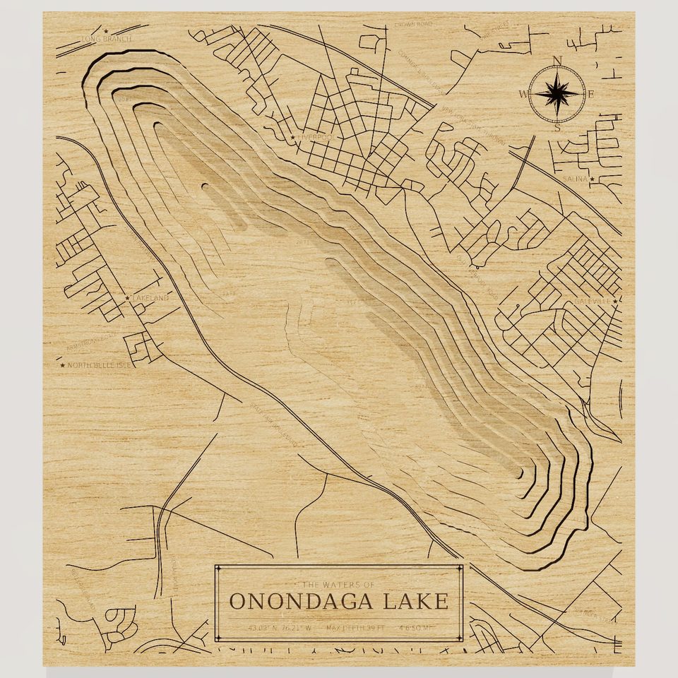 Onondaga Lake 3D wood map, front view