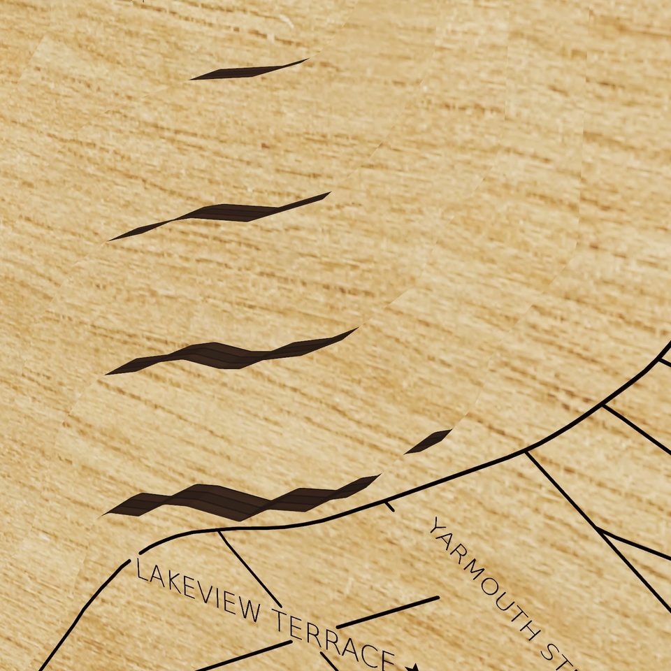 Onota Lake 3D wood map, detail view