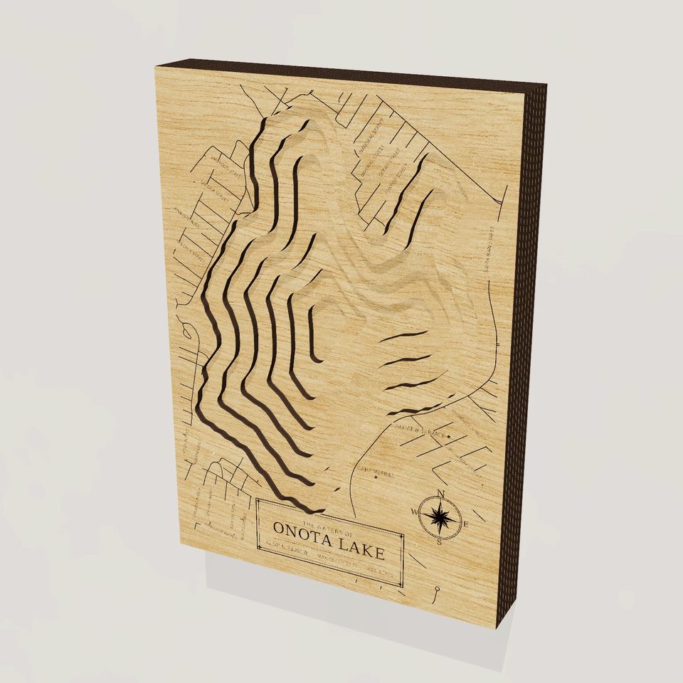 Onota Lake 3D wood map, hero view