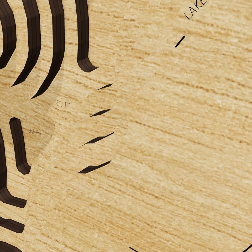 Onota Lake 3D wood map, detail view