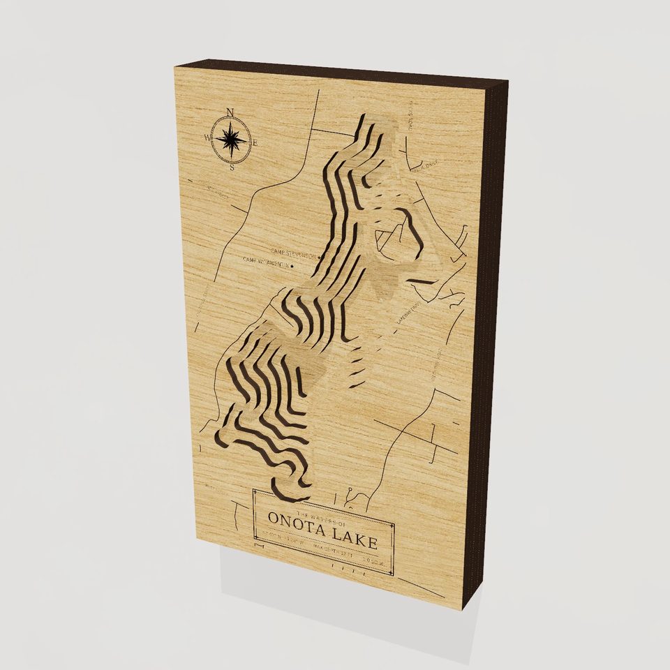 Onota Lake 3D wood map, hero view