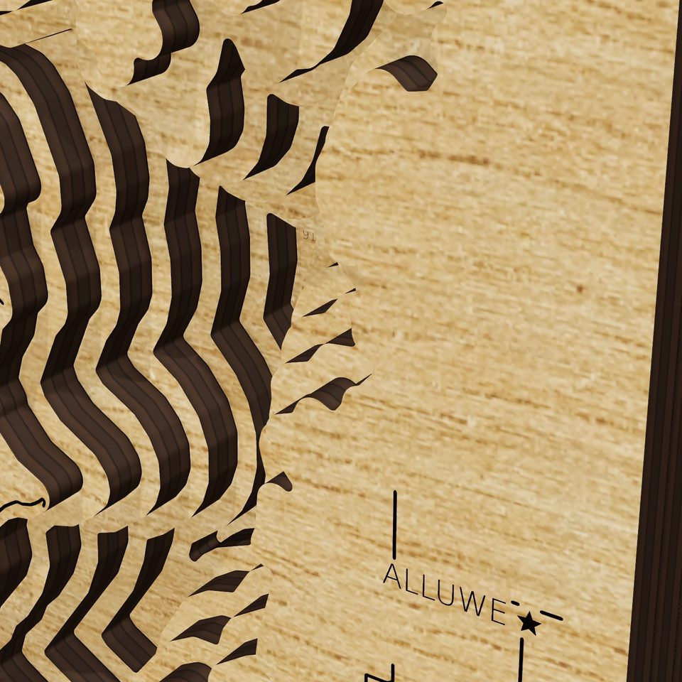 Oologah Lake 3D wood map, detail view