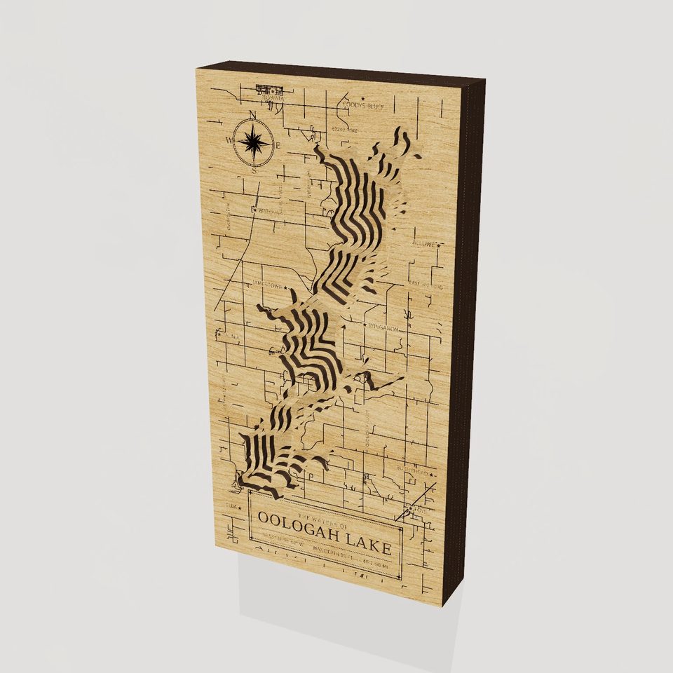 Oologah Lake 3D wood map, hero view