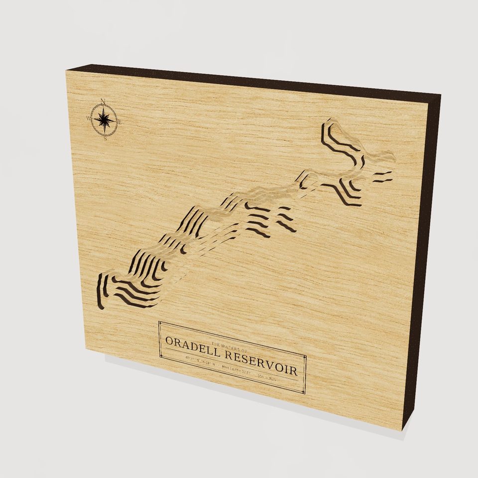 Oradell Reservoir 3D wood map, hero view