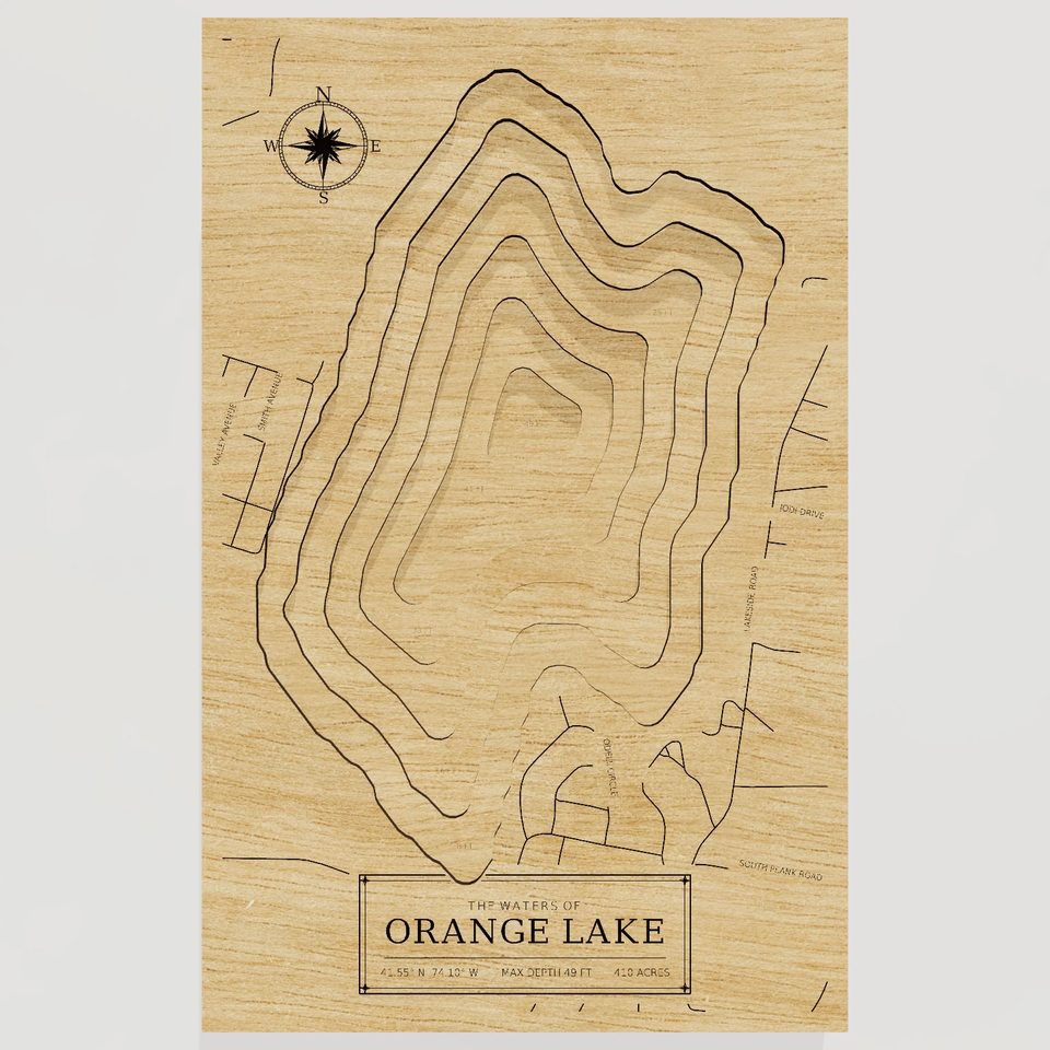 Orange Lake 3D wood map, front view