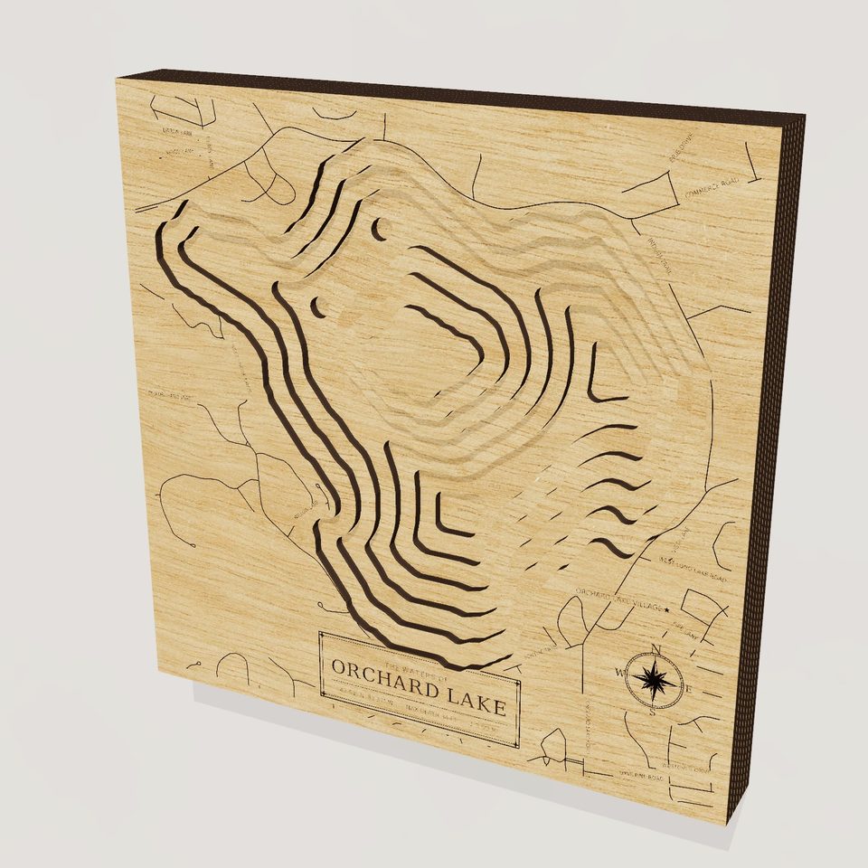 Orchard Lake 3D wood map, hero view