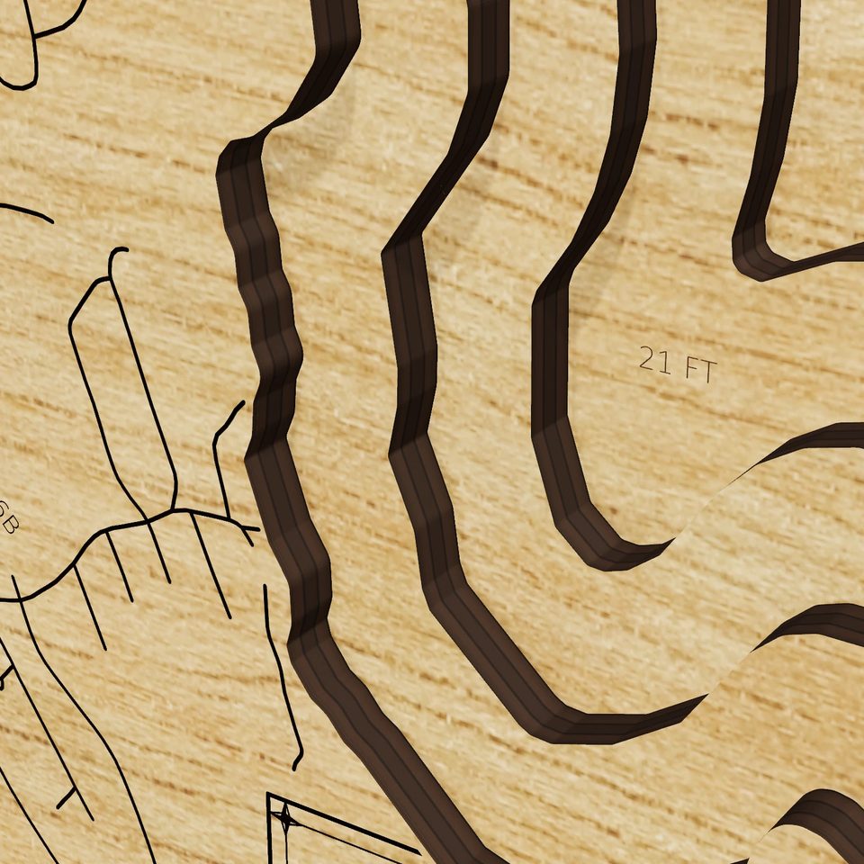 Ossipee Lake 3D wood map, detail view