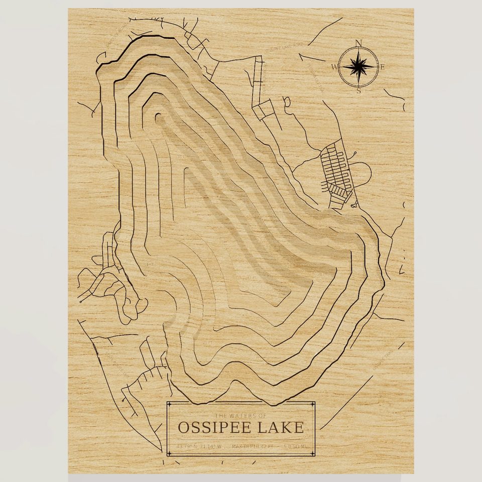 Ossipee Lake 3D wood map, front view