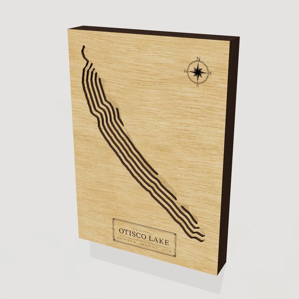 Otisco Lake 3D wood map, hero view