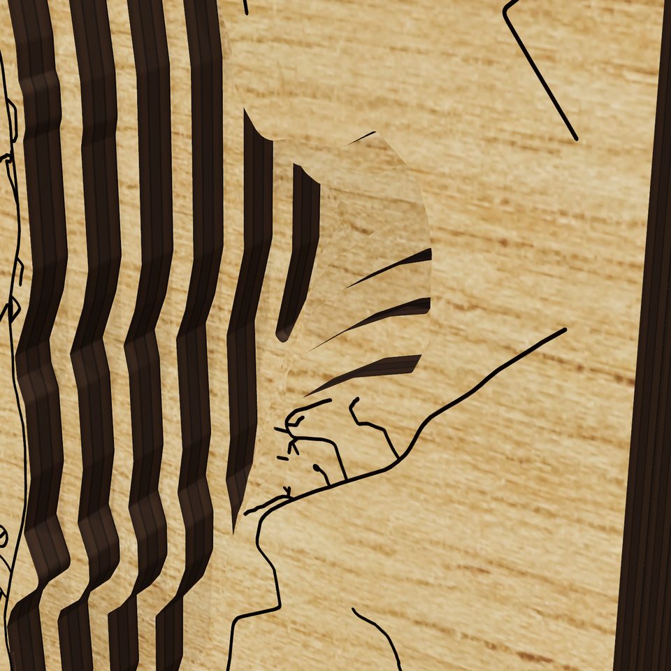 Otsego Lake 3D wood map, detail view