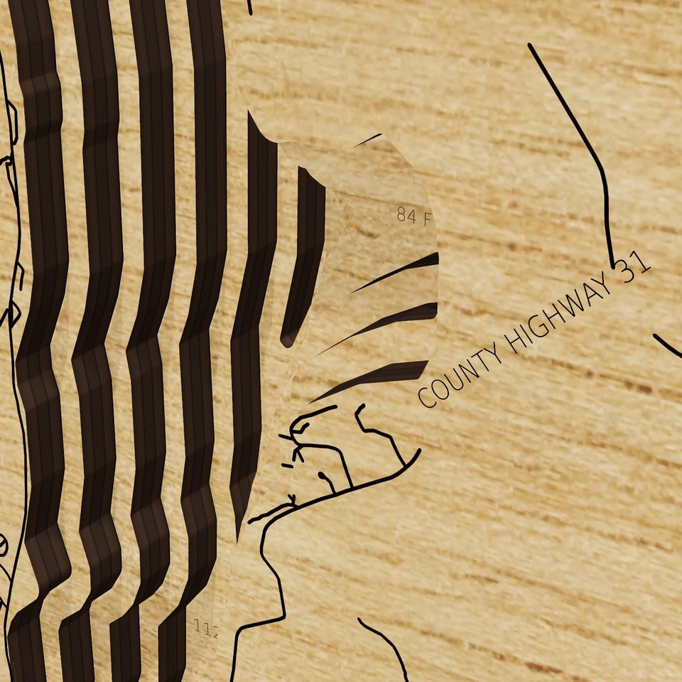 Otsego Lake 3D wood map, detail view