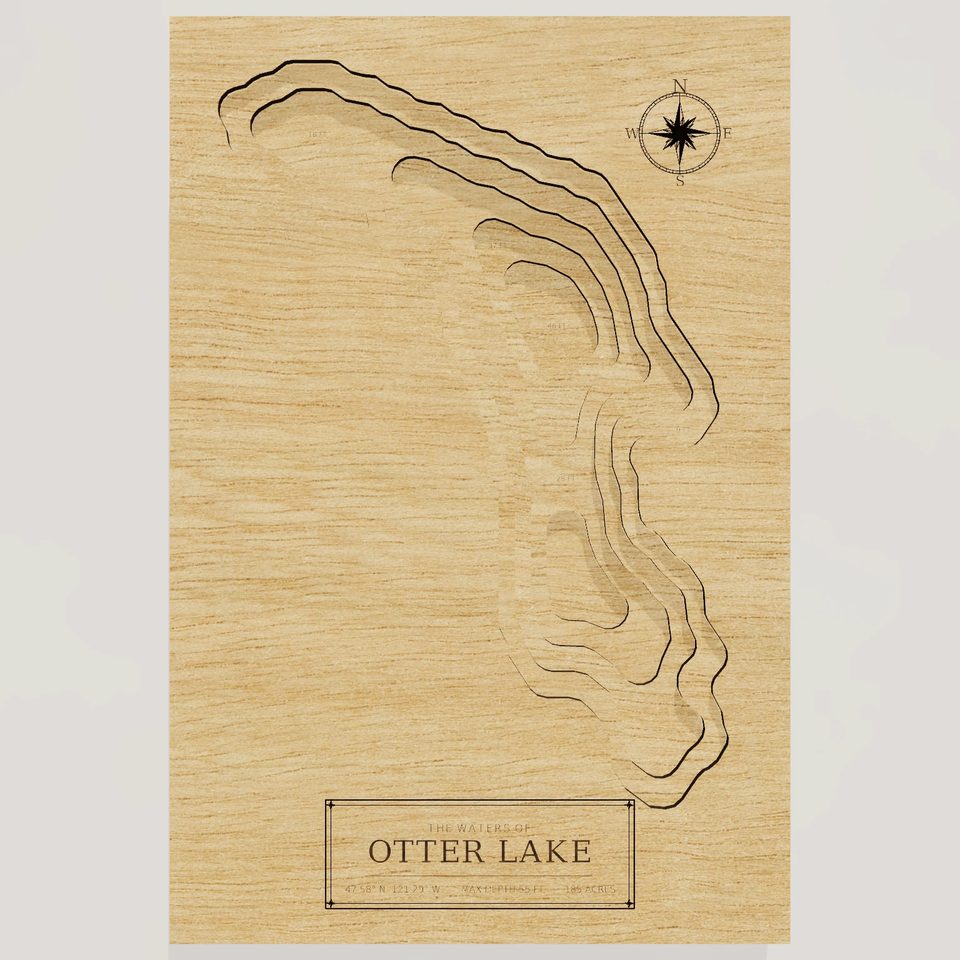 Otter Lake 3D wood map, front view