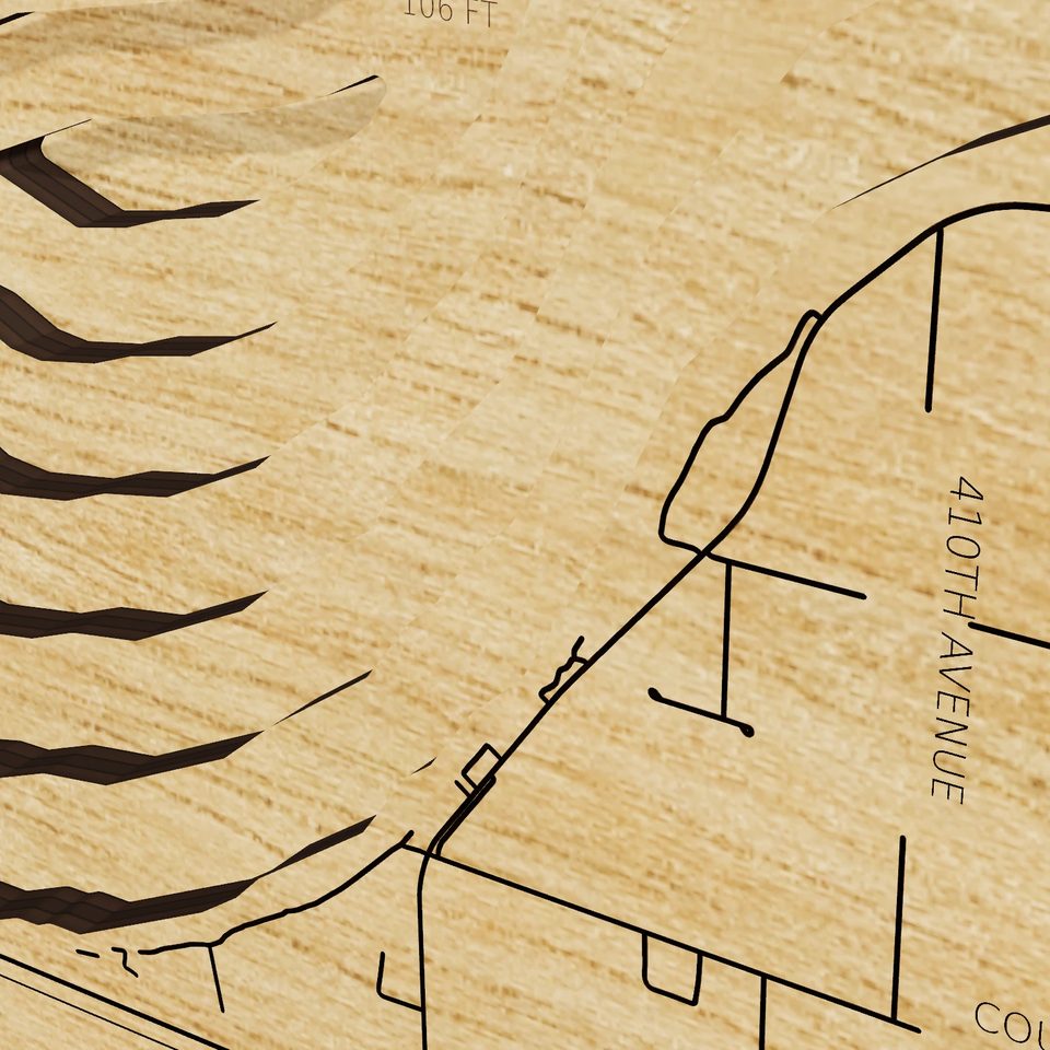 Otter Tail Lake 3D wood map, detail view