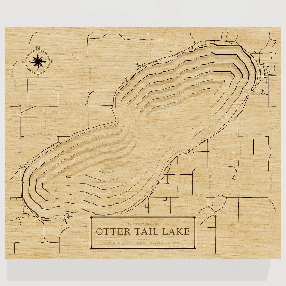 Otter Tail Lake 3D wood map, front view