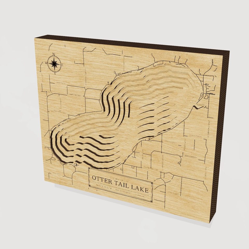 Otter Tail Lake 3D wood map, hero view