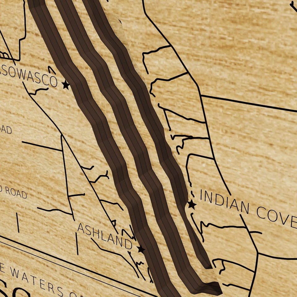 Owasco Lake 3D wood map, detail view