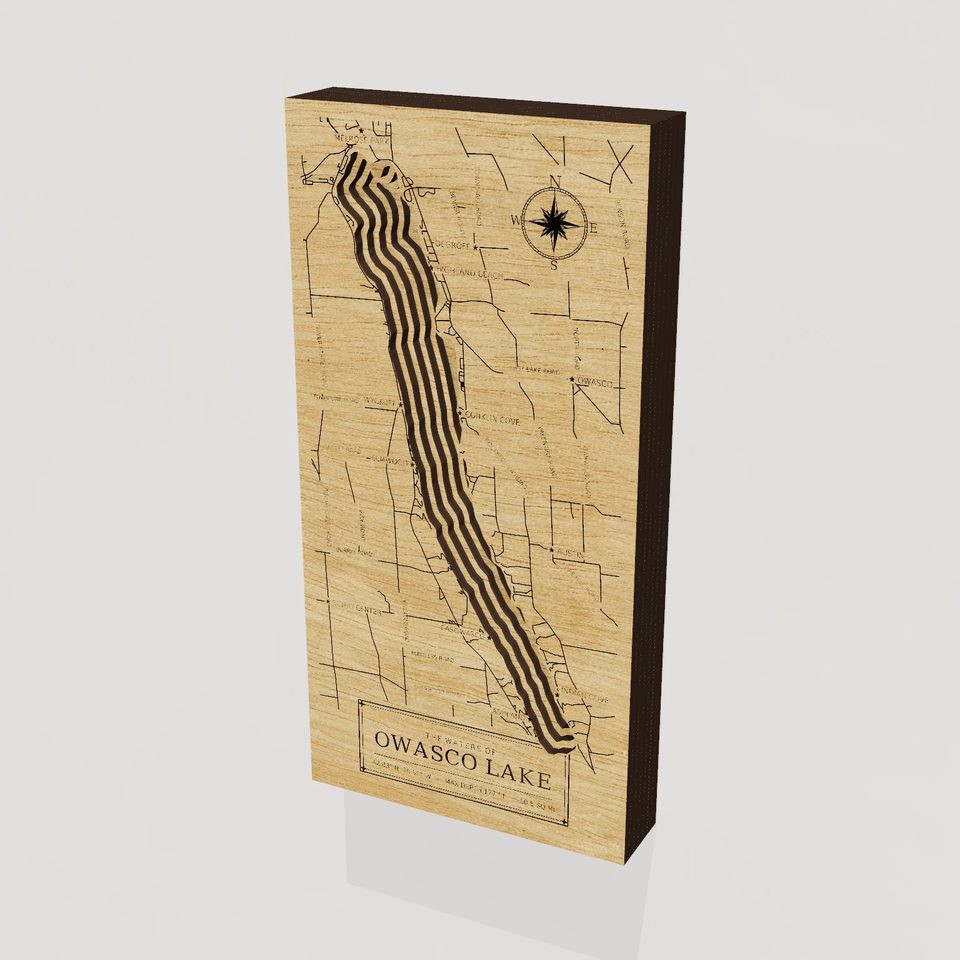 Owasco Lake 3D wood map, hero view