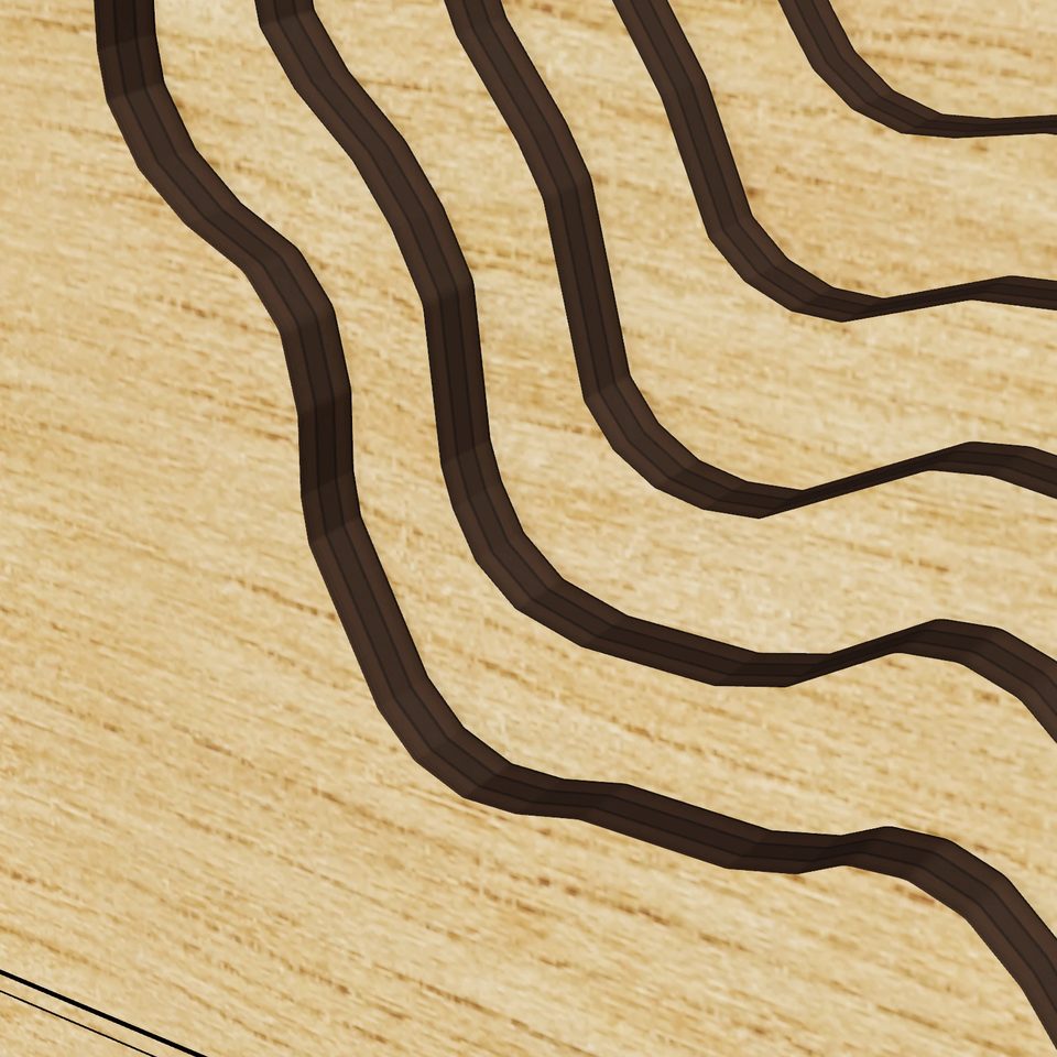 Oxoboxo Lake 3D wood map, detail view