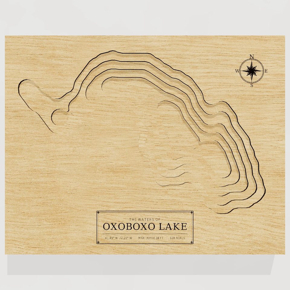 Oxoboxo Lake 3D wood map, front view