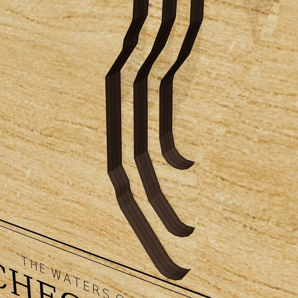 Pacheco Lake 3D wood map, detail view
