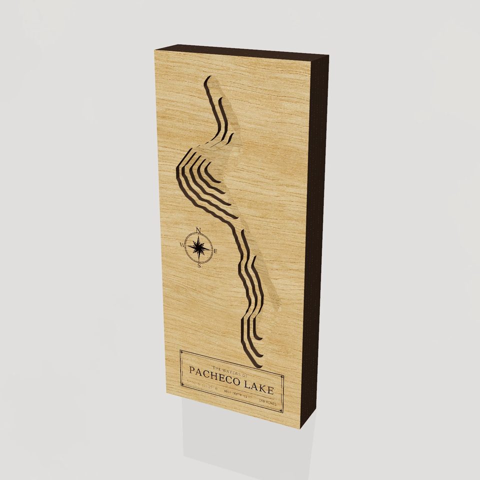 Pacheco Lake 3D wood map, hero view