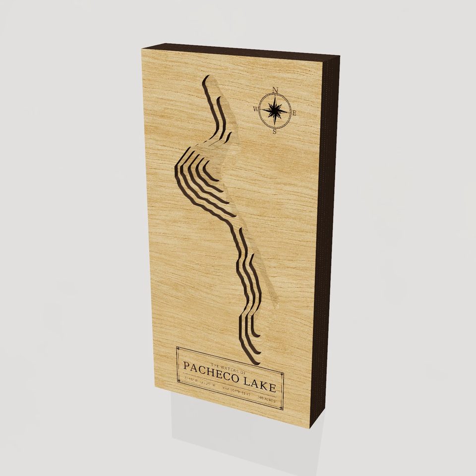 Pacheco Lake 3D wood map, hero view