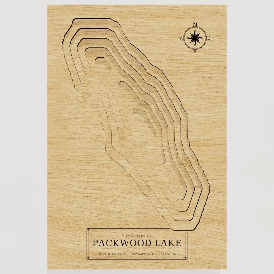 Packwood Lake 3D wood map, front view
