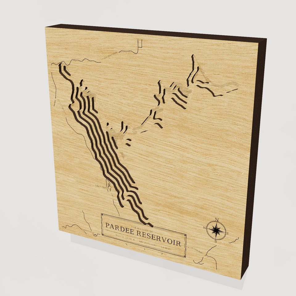 Pardee Reservoir 3D wood map, hero view