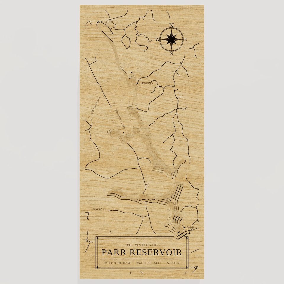 Parr Reservoir 3D wood map, front view