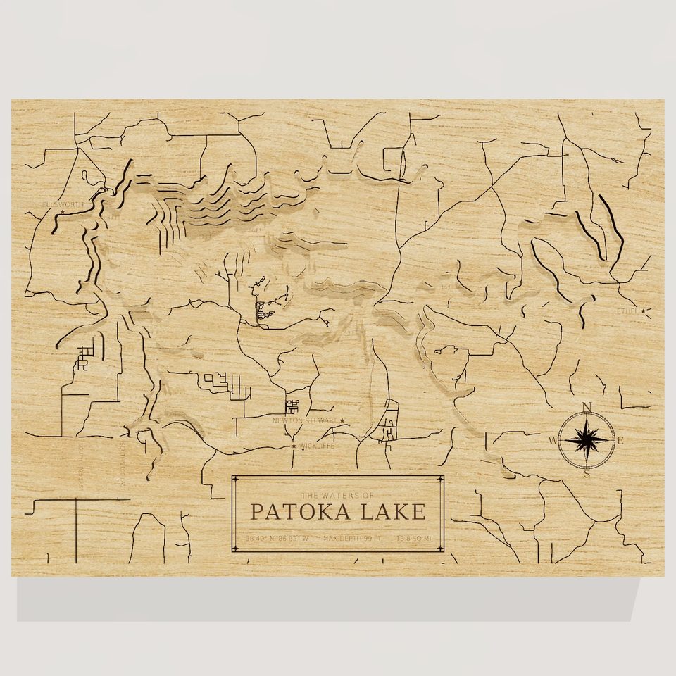 Patoka Lake 3D wood map, front view